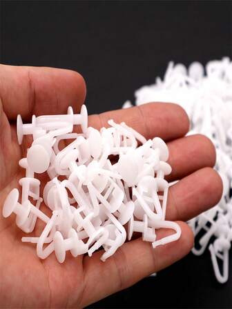 100pcs With Pleated Hook, 6mm Head Home White Shower Drapery Curtain Rail Slider, Shower Curtain Hanging Hook, Bathroom Accessories