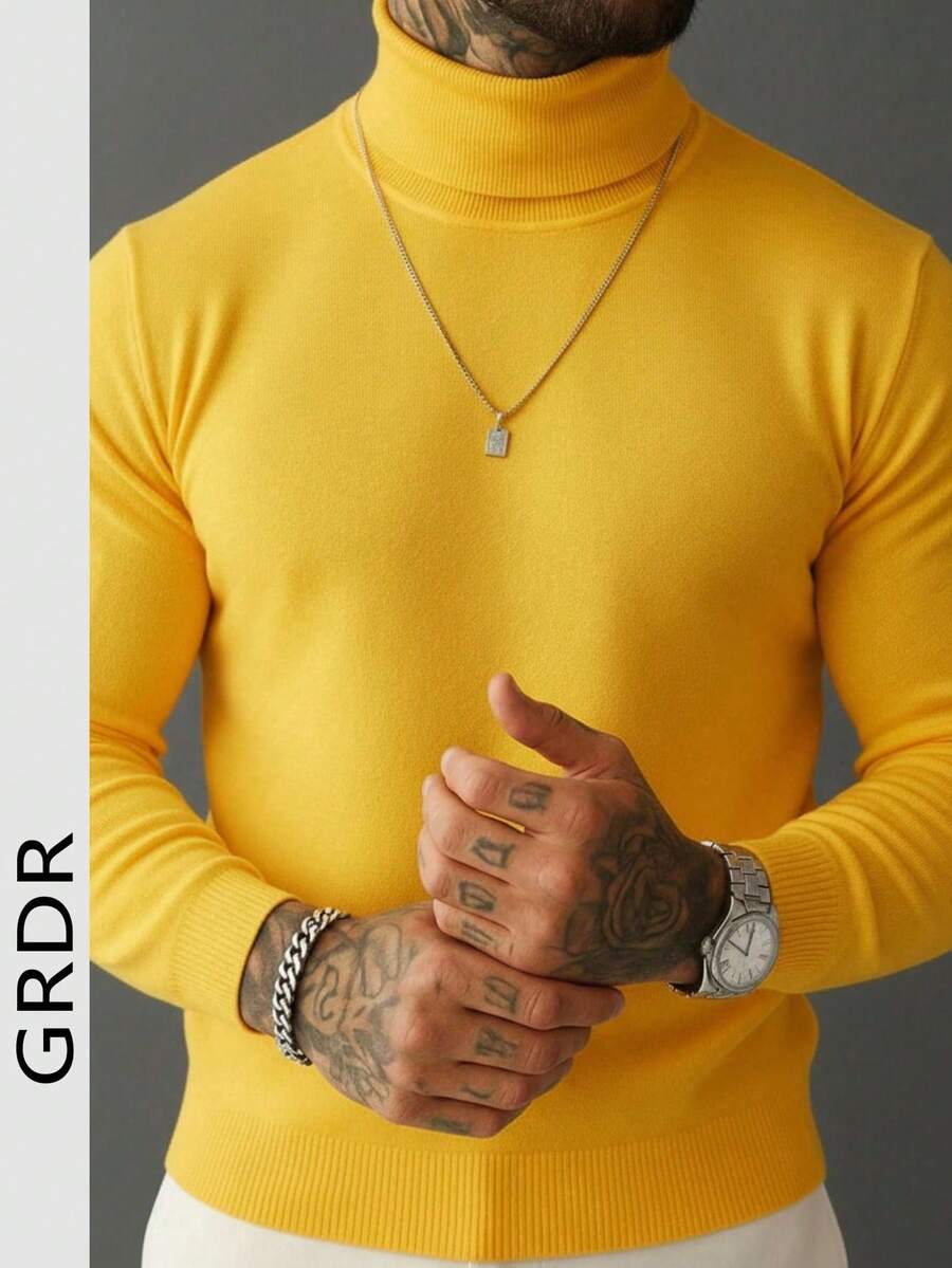 GRDR 男士圆领长袖毛衣，百搭日常针织套头衫