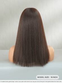 7JHH WIGS High Quality 16-Inch Shoulder Length Straight Brown Wigs For Women - Elegant Linen Brown Wig With Bangs, Soft Silky Heat-Resistant Synthetic Fiber Hairpiece For Daily Wear, Perfect For Holidays Cosplay & Music Festival Use, Graduation Gift & Mother's Gift Wig Accessory - 棕色 - 查看 3