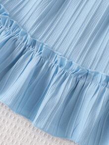 Baby GirlSweet Princess Style Light Blue Ruffle Trim 3D Floral Decor Long Sleeve Dress, Spring/Autumn - Baby Blue - View 8