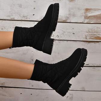 1 Pair Women's Solid Color Fashion Warm Elastic Outdoor Western Style Casual Non-Slip Ankle Boots