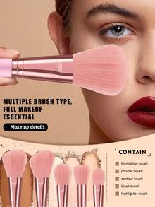 46pcs Makeup Brush Set Combo, Includes Powder Brush, Blush Brush, Foundation Brush, Eyeshadow Brush, Makeup Sponge, Eyelash Curler, Makeup Bag, All-In-One Makeup Tool Kit For Daily Facial Use - Pink - View 2