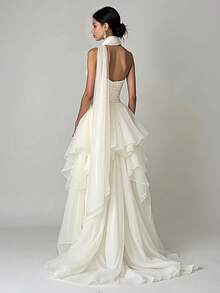 Modern Chic Strapless Satin Wedding Dress, Tiered Tulle, Bridal Gown, Wedding Dresses For Bride, Elegant And Comfortable, Suitable For Wedding, Party, Vacation, Bride, Formal Occasions, Dinner Dress, Prom Dress, After-Party Dress, Homecoming Dress, Cocktail Party, Birthday Party, Ceremony - 白色 - 查看 2