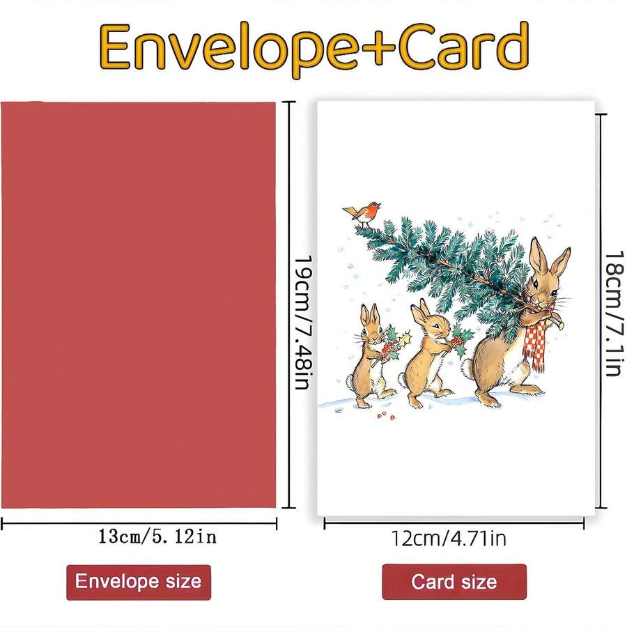 Cute Rabbit Family Christmas Card, Moving Christmas Tree With Cute Illustrations, Cute Style Christmas Emotional Expression Card, Fun And Heartwarming Card, Social Interaction Card, Christmas Gifts For Family And Friends, Thank You Card With Envelope, Christmas Greetings Card, Blessing Card, Blank Card