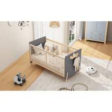 Solid Wood Baby Cot, Adjustable Height To Three Positions, -Paint Finish, Can Be Used As A Baby Cot/Sofa Bed, Mattress Not Included, Blue-Grey And Natural Wood Colour, 163 X 80 X 92 Cm - Blue - View 11