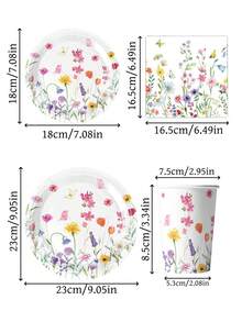 10件套野花图案餐盘和餐巾纸，包含7/9英寸餐盘、纸杯和餐巾纸，花卉纸盘，野花图案餐巾纸，适合春夏派对、野餐、婚礼、生日派对、下午茶、节日派对等场合。 - 彩色 - 查看 2