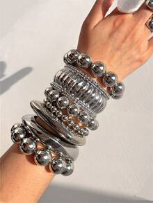 Vòng tay bản to đính hạt hình học màu bạc phong cách Punk, vòng tay thời trang đường phố Hip Hop, quà tặng trang sức cho phụ nữ. - Nhiều màu - Xem 1