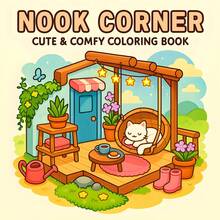 GDTME NOOK Cozy Coloring Book: Warm Porch, Sleeping Cats, Potted Plants, String Lights, Tea Time Patterns, Create Cozy Home Scenes, Suitable For Kids And Adults, Great For Easter, Mother's Day, Father's Day, Back To School, Birthday Parties, Weddings, Perfect Gift. Artistic And Handmade Decor For Rooms, Bedrooms, Cozy Spaces, Coloring. - K1-0236 Harmonious Corner - View 3