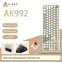 AJAZZ AK992 92键有线复古机械键盘，带音量旋钮：采用密封结构，手感舒适，打字清脆，全键热插拔，白色背光，滚轮音量调节。适用于办公、游戏、休闲、复古等场景。 - AJAZZ 官方正品 - 查看 8