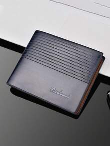 1pc Fashionable Wooden Grain Leather Men's Short Wallet & Card Holder