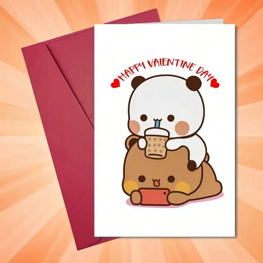 1 Pc Valentine Day Greeting Card With BUBU DUDU Design Romantic Love Message Perfect For His Her Anniversary Birthday Engagement Missing You Celebration As Valentine Card Greeting Card With Envelope - [Màu đỏ] - Xem 1