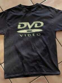 Cotton Men's T-Shirts With DVD Video Nostalgia Green Logo, Retro Gaming T-Shirts, 2000s Aesthetic, Casual Men's T-Shirts, Festival T-Shirts, Streetwear Men's T-Shirts - 黑色 - 查看 1