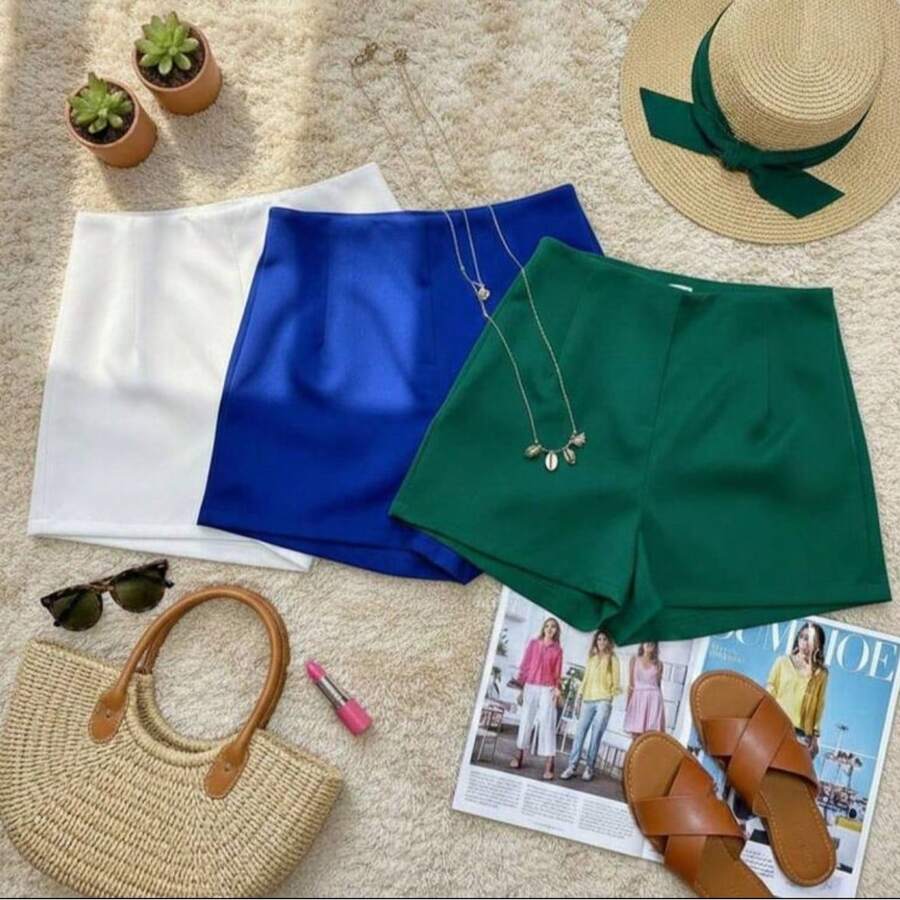 GIRLS' STYLE Kit Of 3 Tailored Social Shorts New Fashion 2025 - 皇家藍綠白 - 查看 1