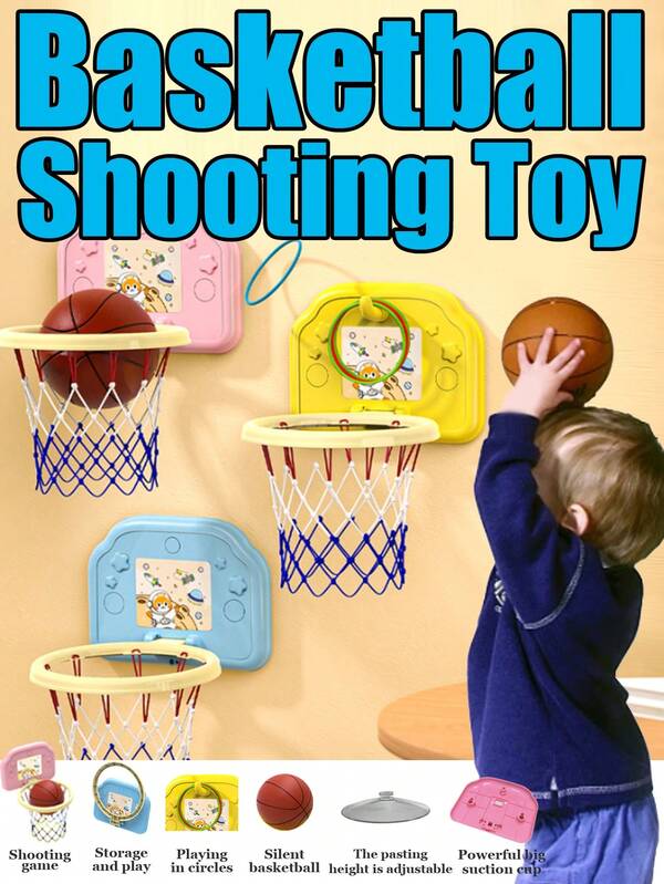 1pc Children's Basketball Hoop Adjustable Height Indoor Basketball Hoop For Toddlers Educational Ball Toy Cartoon Basketball Hoop For Home Use Suitable For Kindergarten Boys And Girls Outdoor Activities Suction Cup Fixed Hanging Backboard Parent-Child Interactive Ring Toss Game Foldable No Drilling Required Height Adjustable
