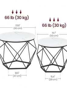 Round Coffee Table, Set Of 2, Side Table, Sofa End Table, Modern Style, Removable Top, Steel Frame, For Living Room, White And Black - Black and White - View 6