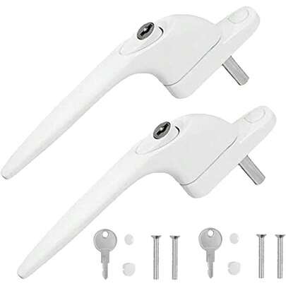 2 UPVC Window Handles With Locks - White Universal Espag Handle, Shaft Length 43mm, Including Key, Suitable For Indoor And Outdoor UPVC Windows