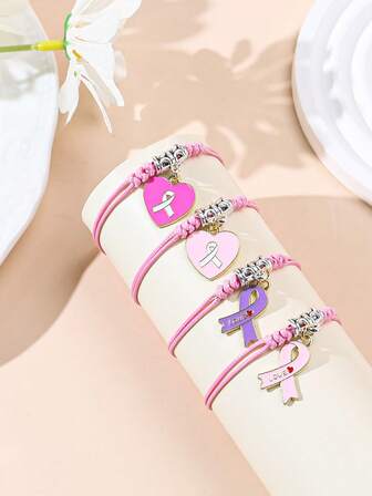 1件装 时尚可爱粉色蝴蝶结吊坠手链（女士款）