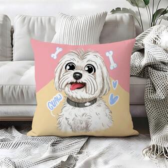 1pc Cute Watercolor Smiling Puppy Pattern Cushion Cover, Single-Sided Print Soft Peach Velvet Material, 45*45CM Pillow Case Suitable For Home, Bedroom, Living Room, Sofa Decor, Decorative Throw Pillow Gift