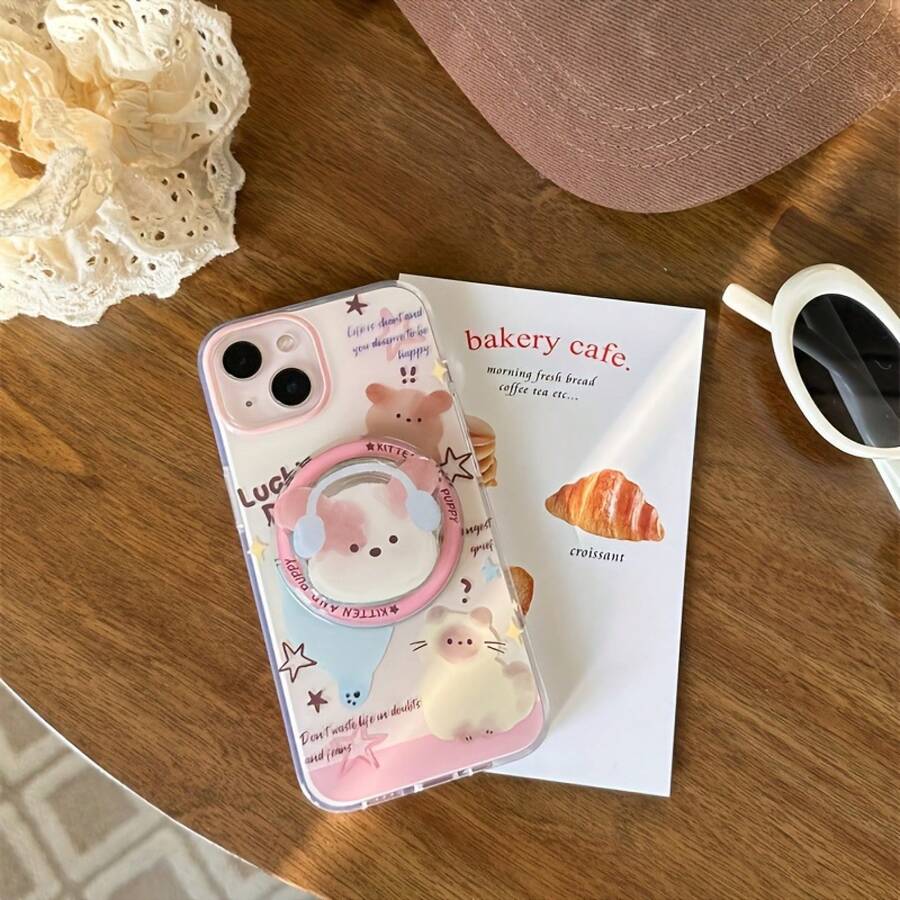 Magnetic Case With Three Cats And Dogs Drawing, Small Dog Magnetic Stand For IPhone 11 12 13 14 15 16 Pro Max - 1 cái - Xem 1