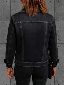 Nova Coleção de Outono/Inverno: Jaqueta de Cowboy Preta para Mulheres, Estilo Vintage Americano, Lavagem à Água, Versátil, Solta e de Veludo