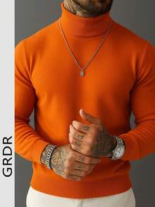 GRDR Men's Autumn/Winter Raglan Sleeve High Neck Sweater, Versatile Everyday Knit Pullover - Orange - View 2