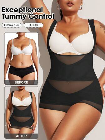 1個 プラスサイズ女性用通気性メッシュウエストトレーナー ボディシェイパー