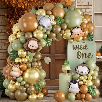 Conjunto de guirnalda de globos de color verde aguacate, globos de aluminio grandes con diseños de animales de la jungla, adecuado para decoraciones de fiesta de cumpleaños con tema de zoológico salvaje, decoraciones de fiesta de verano, decoraciones para despedida de soltera y fiesta familiar, decoraciones navideñas, adornos navideños.