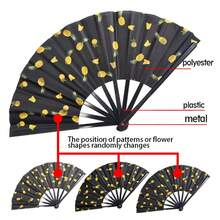1 Pc 22cm Spanish Fruit Dance Fan | Kung Fu Hand Fan Design & Wood Frame | Halloween, Cosplay, Costume Party And Gift Accessory,Spring Summer Picks,Brides Maid Gifts,Room,Bedroom Deccor,Bedroom Deccor,Beach,Travel,For Men,For Women,Vacation - Pineapple Black - View 6
