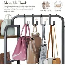 Organizador de bolsos para armario con cajón inferior, gran capacidad de 3 niveles, estantería de almacenamiento de bolsos para mujeres con 10 ganchos colgantes y organizador de bolsos de pie para sala de estar en color negro - Negro - Ver 5