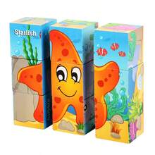 6-Sided Wooden Cube Puzzle, 9pcs Cubes With Ocean Animal Theme, Children's Educational Toy To Develop Focus, Categorization And Logical Thinking Skills, Great Gift Idea - Multicolor - View 6
