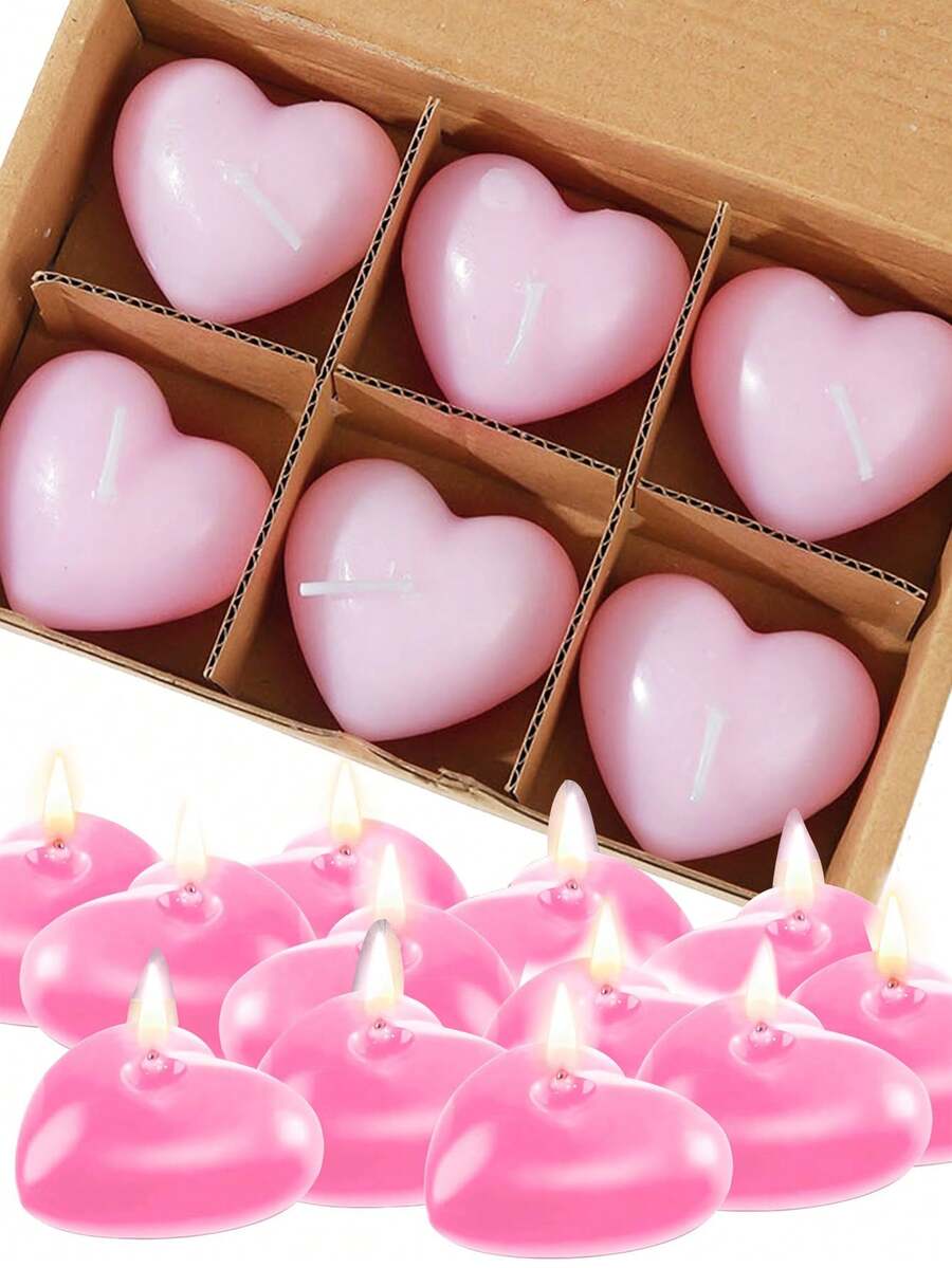 粉色心形漂浮蜡烛,心形漂浮蜡烛,漂浮蜡烛片,适用于桌面装饰、圆柱形花瓶、婚礼、派对、家居装饰、房间装饰 - 彩色 - 查看 1