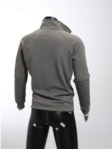 男士深灰色插肩袖针织套头衫，适合春秋季穿着 - 深灰色 - 查看 2