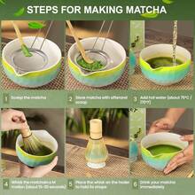 Matcha Whisk Set,Ceramic Matcha Kit Set Includes With Spout, Whisk,Holder,Bamboo Scoop Sifter,5 Pcs Matcha Tea Kit Matcha Lovers, Ideal Gift , Birthday (Green) - Gradient - View 4
