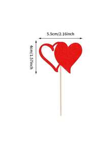 24pcs Valentine's Day Cupcake Toppers - Shiny Hollow Red Heart Design | Suitable For Wedding/Birthday, Baking Cake Decor And Cake Flags - Multicolor - View 3