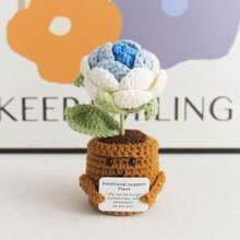 1pc Inspirational Potted Plant, Desktop Decor, Handmade Crocheted Flower, Mini Plant, Forget-Me-Not, Lily Of The Valley, Orange, Puff Flower, Sunflower, Cactus, Tulip Flower Handmade Warm Encouragement Card, Office Desk Decoration Room Decor Home Decor Ornaments Home Miniature Things