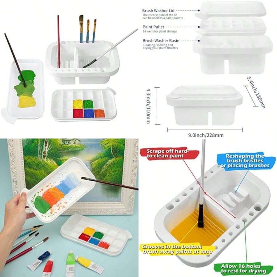 MyLifeUNIT Limpiador de pinceles de pintura, soporte para pinceles y organizadores con paleta para ílico, acuarela y pinturas a base de agua (blanco)(Blanco) - Multicolor - Ver 1