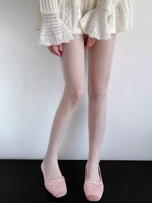 1 Pair Women's Sexy Fishnet Tights - Sexy Stockings, Black & White, Diamond Mesh Dotted, Fashionable Holiday Outfit, Sexy Thigh High Socks, Suitable For All Seasons - Multicolor - View 9