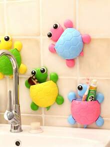 1 pieza Soporte para cepillo de dientes con forma de tortuga linda, estante de almacenamiento de plástico montado en la pared con ventosa fuerte para cepillo de dientes y pasta de dientes, sin necesidad de taladrar - Multicolor - Ver 4