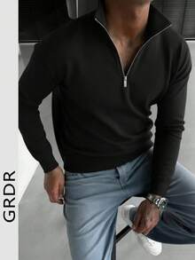 GRDR Men's Casual Long Sleeve Half-Zip Pullover Sweater, Versatile For Daily Wear