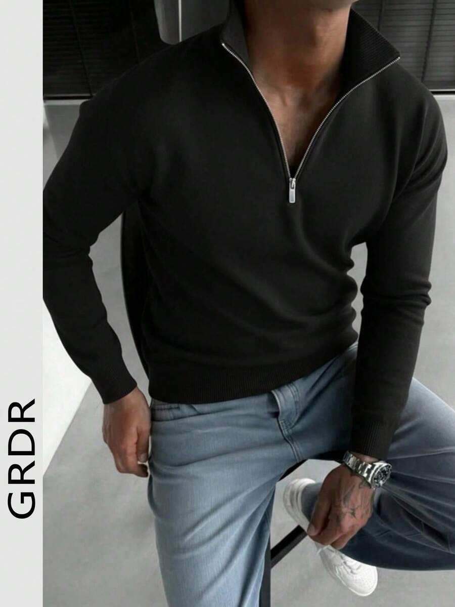 GRDR Men's Casual Long Sleeve Half-Zip Pullover Sweater, Versatile For Daily Wear