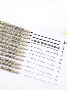 12pcs Fine Tip Waterproof Ink Pens Set - Black, Assorted Nib Sizes, Suitable For Detailed Sketching, Journaling, Outlining And Cartoon Animation, Smooth Floral And Precision Art, Back To School - Black - View 3