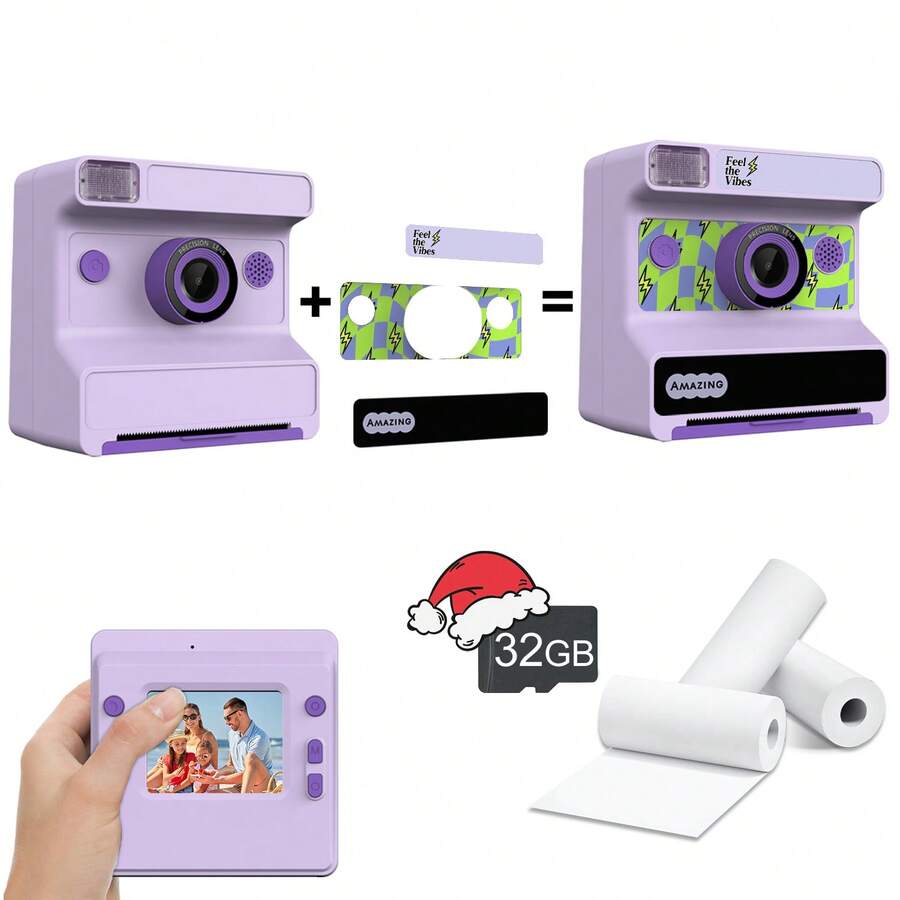 Instant Print Kids Camera, Supports Photo/Video Capture And Printing, 1080P HD Digital Camera, Portable Toy, Includes 3 Rolls Of Printing Paper, Great Christmas And Birthday Gift For 3-12 Year Old Boys And Girls. Also An Excellent Choice For World Cup, Valentine's Day, Wedding, Music Festival, Birthday And Party Gifts.