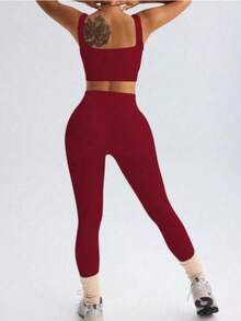 Ribbed Fitness Set - Soft Comfort And Practicality. - Màu Đỏ Sâu - Xem 3