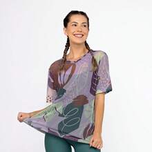 Women's Printed Tulle Blouse/Shirt, Lightweight And Stylish, Perfect For Layering, Fitness, And Modern Casual Looks. Oversized Shirt. - 自由葉 - 查看 8