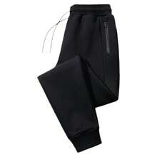 Men's Zipper Pockets Fleece Sweatpants/Joggers Cuffed Bottoms - Black - View 1