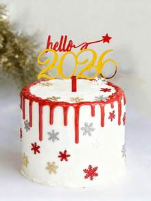 1pc/3pcs/6pcs Gold Red Black Acrylic Happy New Year Hello 2026 Cake Topper,For New Year Christmas Party DIY Cake Decoration Supplies - Multicolor - View 3