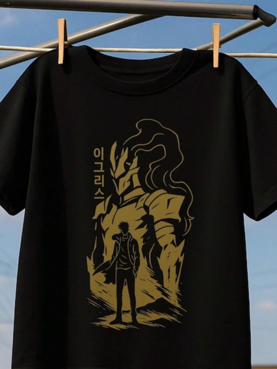 Igris Anime Shirt – Minimalist Korean Manga Art – Dark Sy Silhouette Tee – Solo Leveling Inspir - màu đen - Xem 1