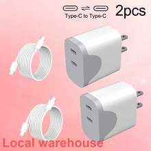 2-Pack Type C Fast Charger: Dual USB-C Charging Block + Type-C Cable – USB C Charger, Local Warehouse Suitable For Multiple People Charging, Multiple Devices Charging, Home Charging Needs, And Office Desks Home Office Phone Charger Multi-Port High Output Power - US A Type Plug(110-127V) - View 6