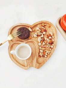 1个双层心形木质托盘 - 迷人的心形设计托盘，适用于婚礼、情人节装饰、家居厨房用品、婚宴餐桌装饰，现代风格托盘