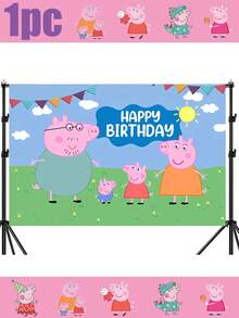 Peppa Pig Theme Cartoon Bedroom Dormitory Rental Room Decoration Birthday Banner Cartoon Animal Scene New Little Pig Birthday Background Cloth Banner Cartoon Theme Party Background Decoration Supplies - Multicolor - View 9